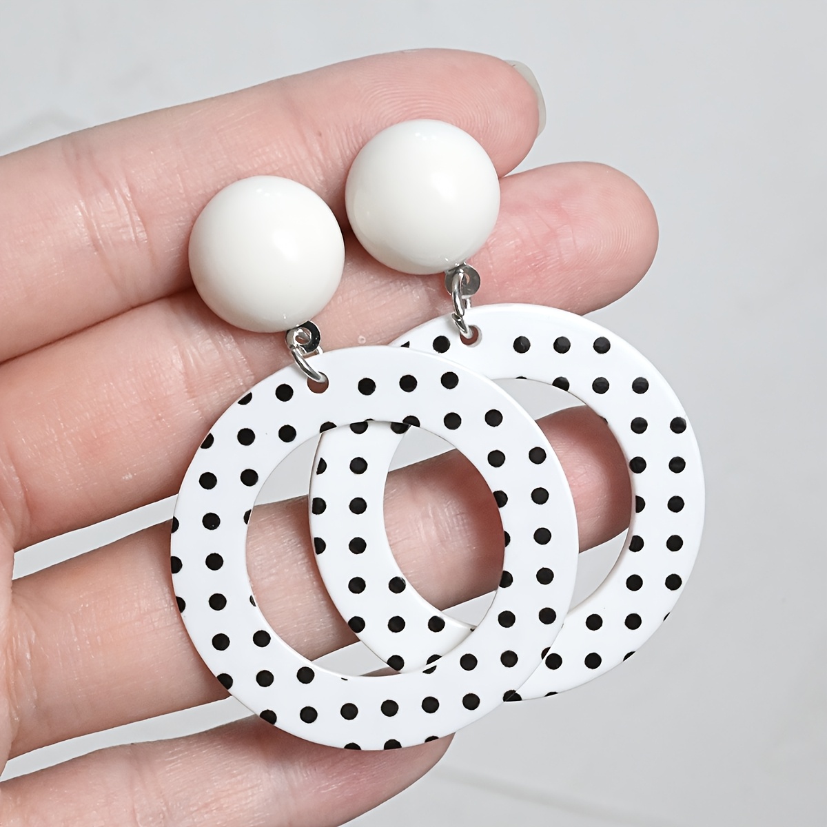 2 Pair Classic Black & White Polka Dot Earring Set